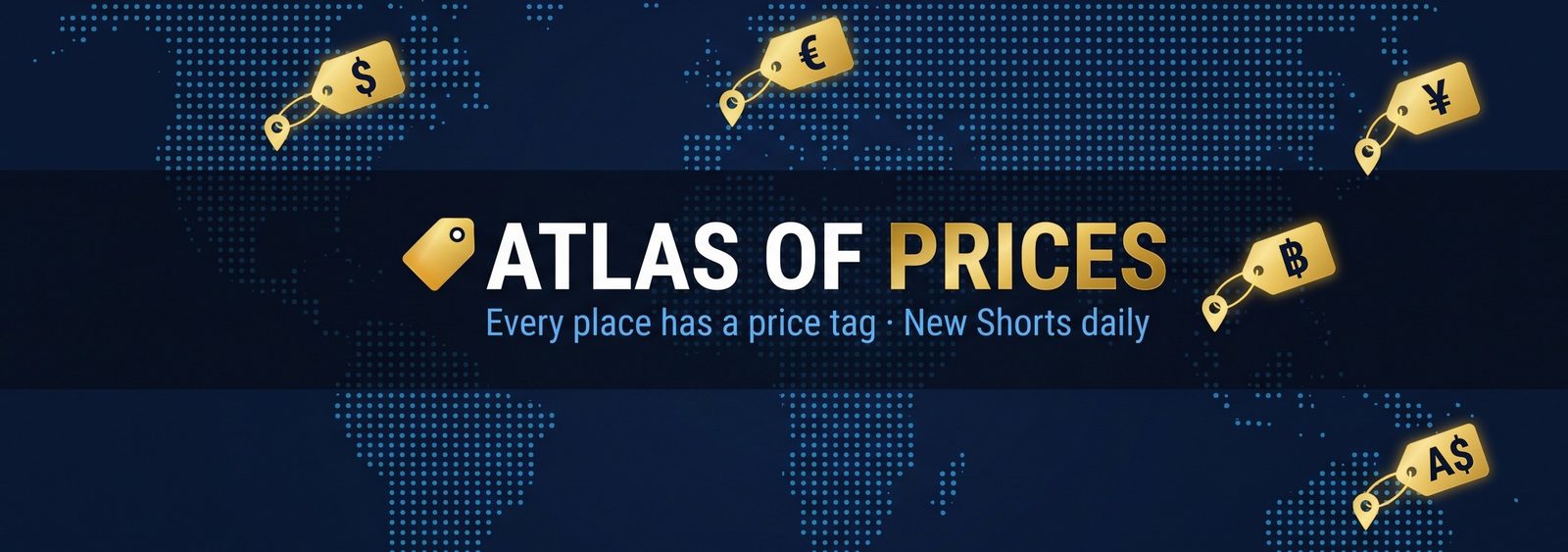 Atlas of Prices: a dotted world map with gold price tags